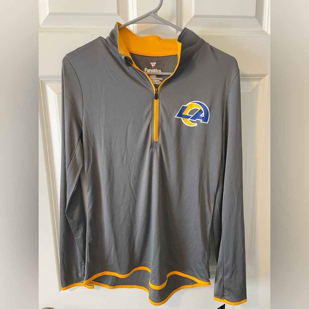 LA Rams Gray and Yellow Fanatics Quarter-Zip Pullover.